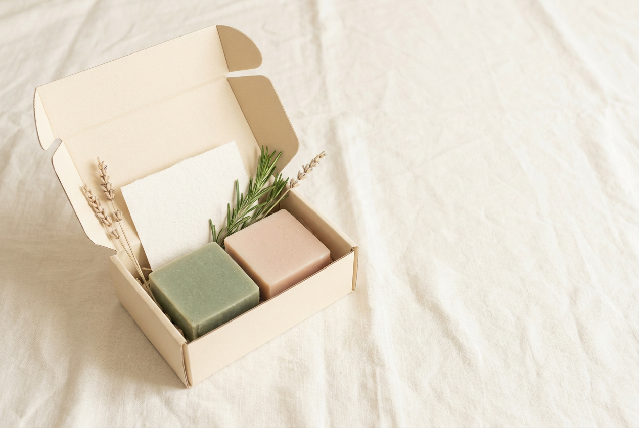 An unbranded monthly soap selection with botanical details